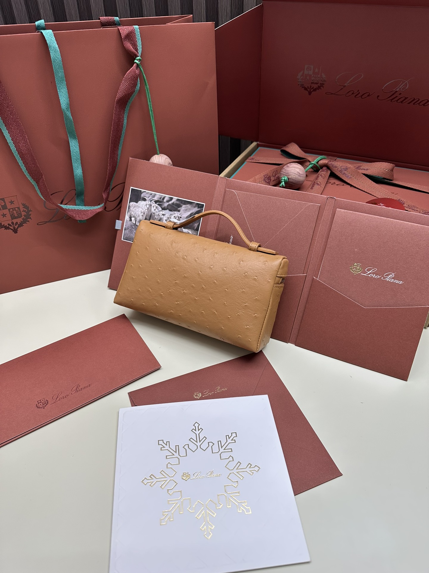 Luxury Ostrich Leather Handbag with Extra Pocket and Two-Way Zipper - 图片 2