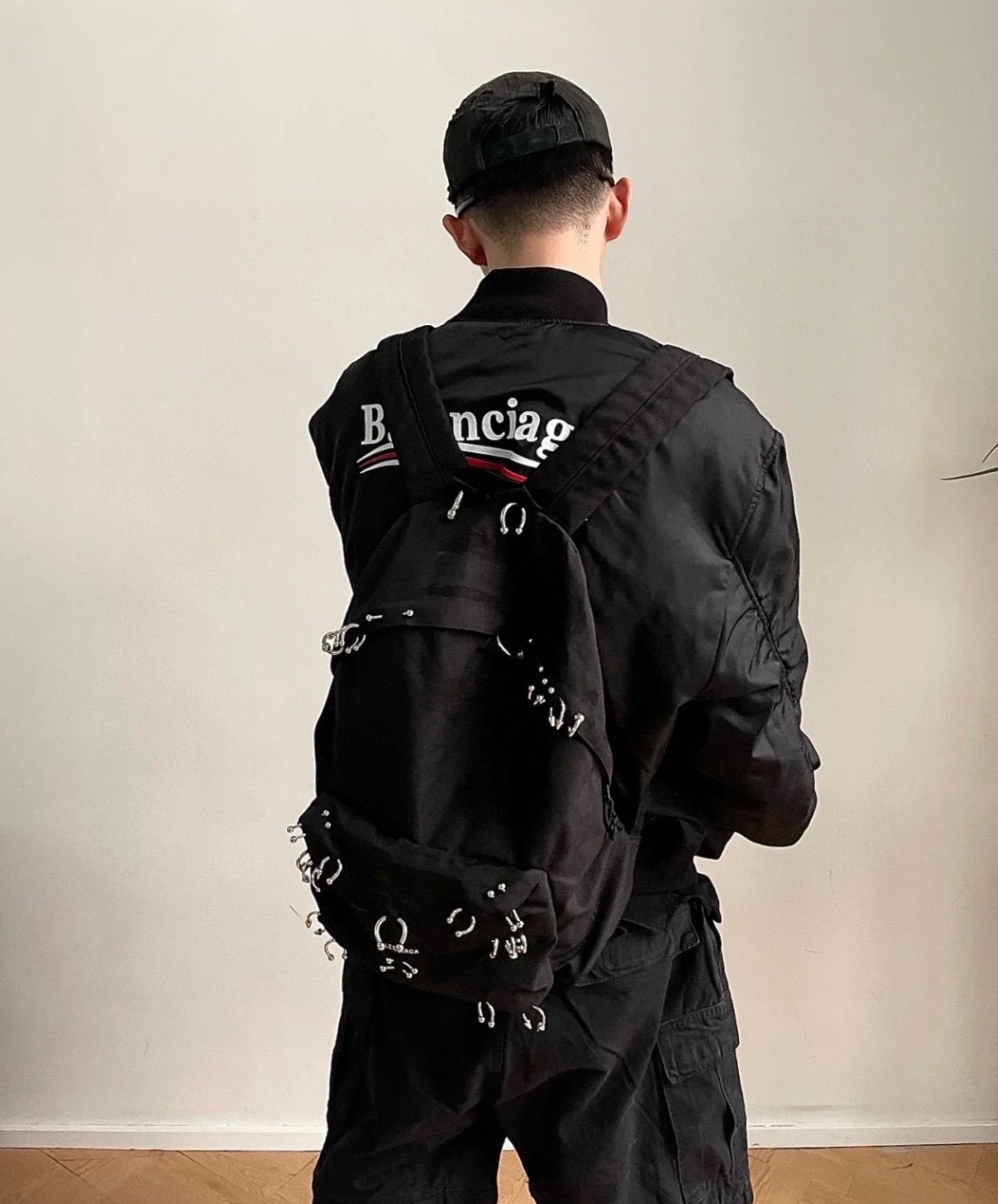 Balenciaga distressed silver ring backpack