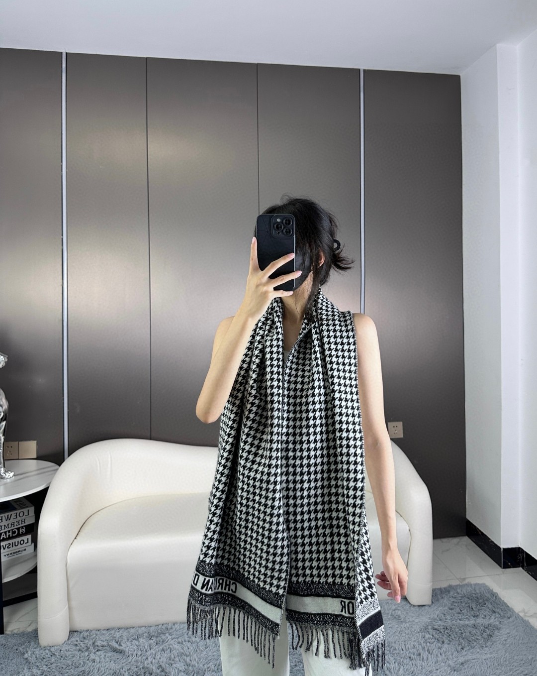 Acquista la migliore replica di alta qualità autentica
 Dior Sciarpa Nero Bianco Unisex Cashmere Lana Moda