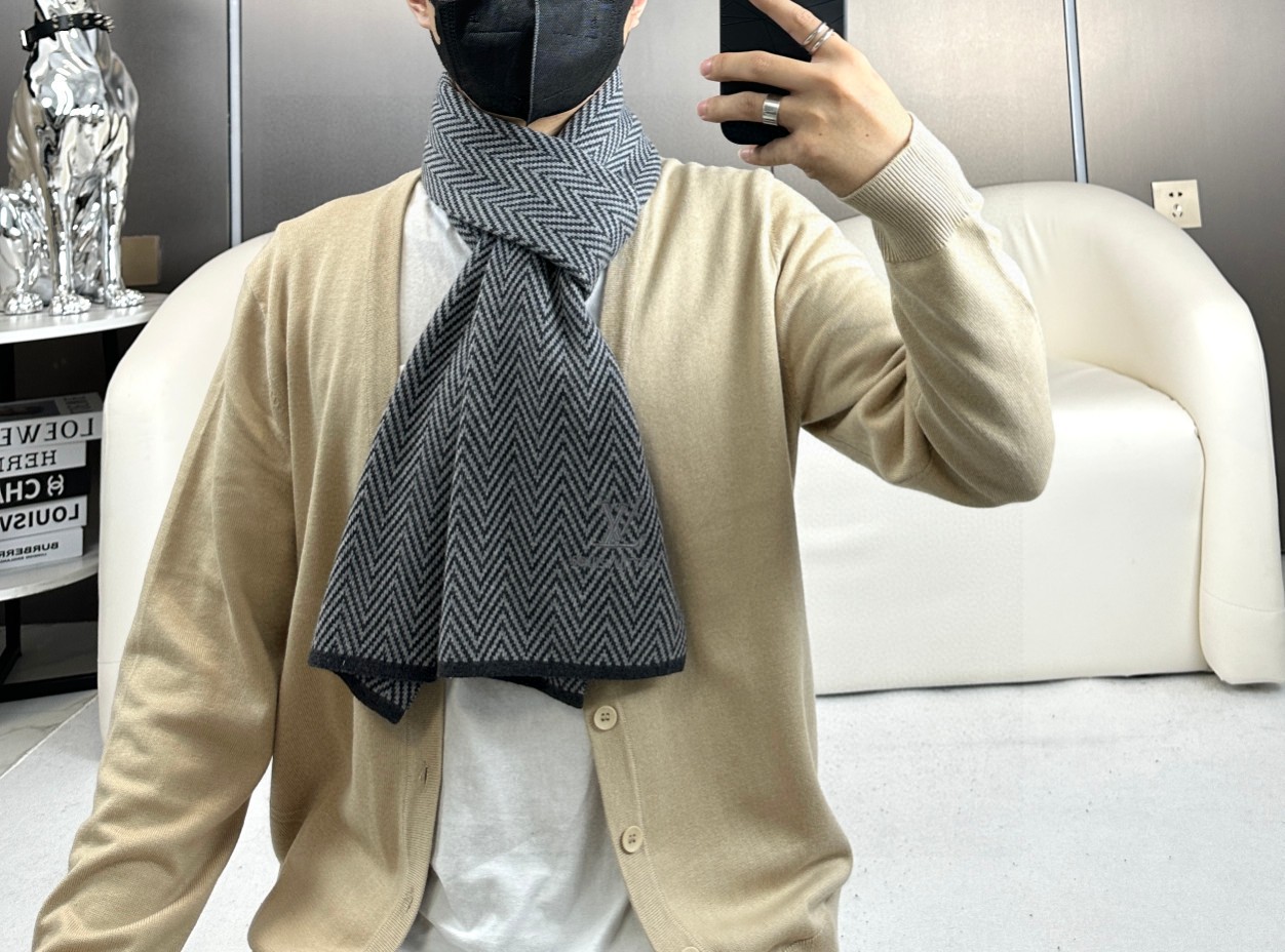 Louis Vuitton Sciarpa Bianco Tessitura Unisex Cashmere Lavorazione a maglia Moda