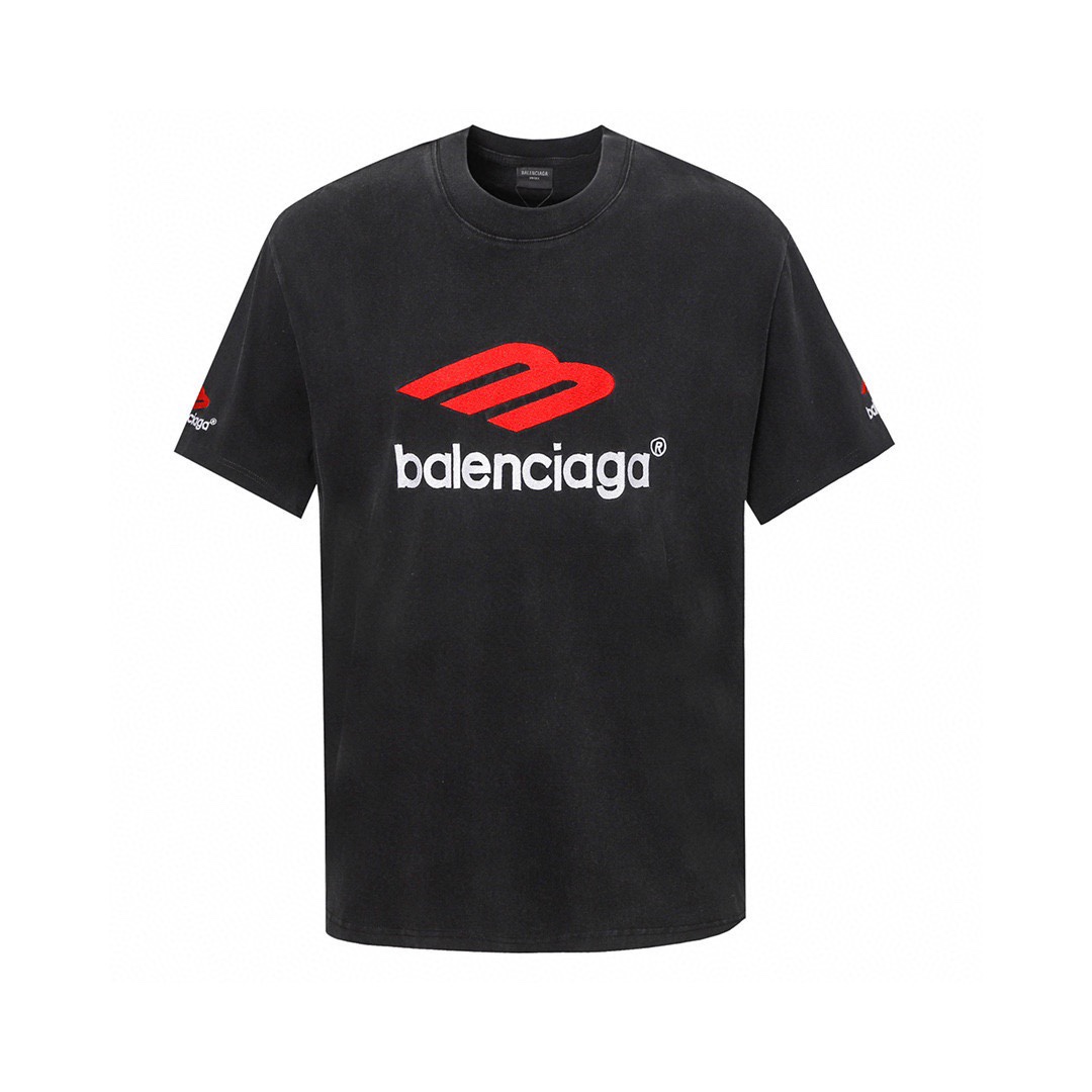 The Best Quality Replica
 Balenciaga Clothing T-Shirt Black Embroidery Unisex Cotton Short Sleeve