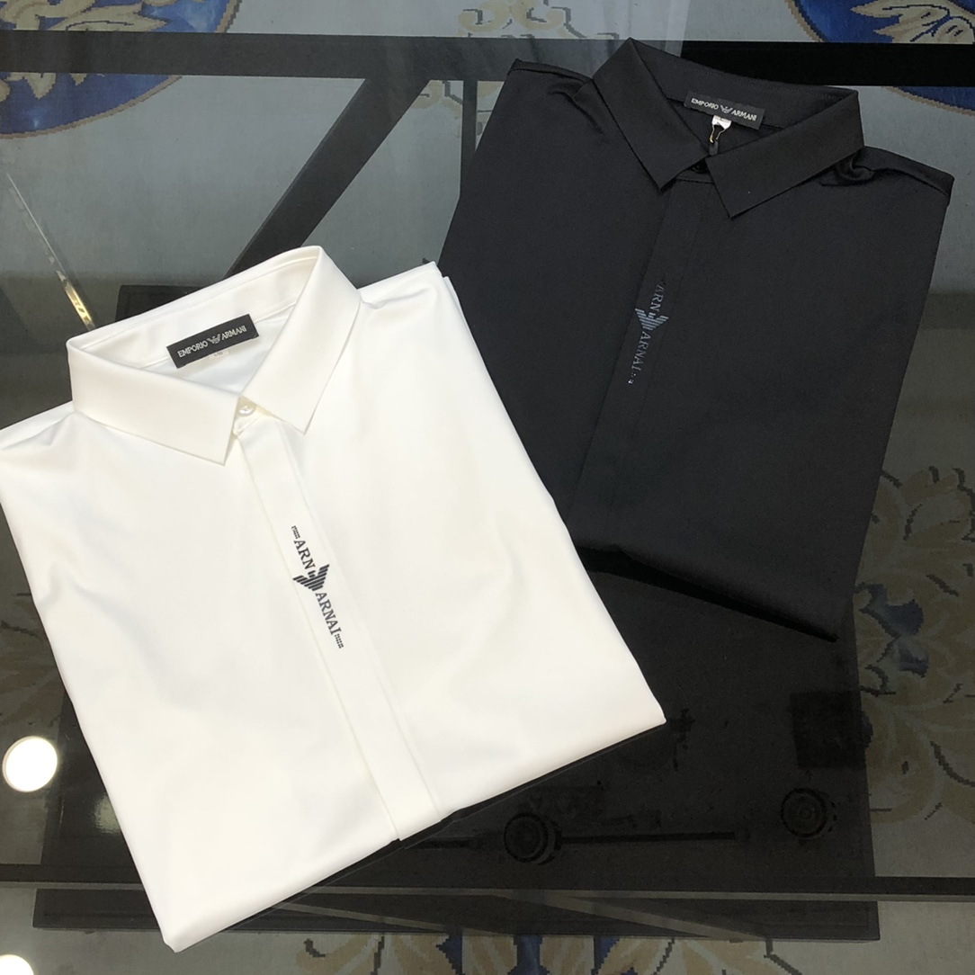 Armani Shop Clothing Shirts & Blouses Black White Men Cotton Fall Collection Fashion Long Sleeve