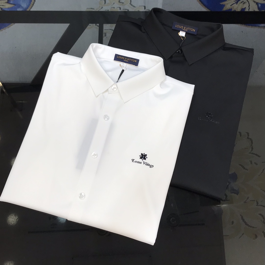 Louis Vuitton Clothing Shirts & Blouses Black White Men Cotton Fashion Long Sleeve