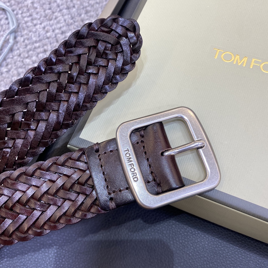 TOMFORD汤姆福特新品高端树膏皮手工编织简约商务男士腰带4.0cm宽配原版包装