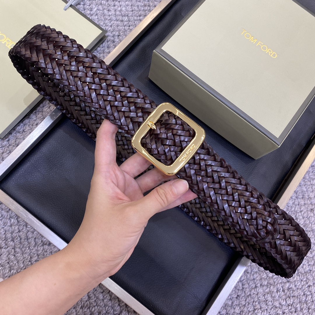 TOMFORD汤姆福特新品高端树膏皮手工编织简约商务男士腰带4.0cm宽配原版包装