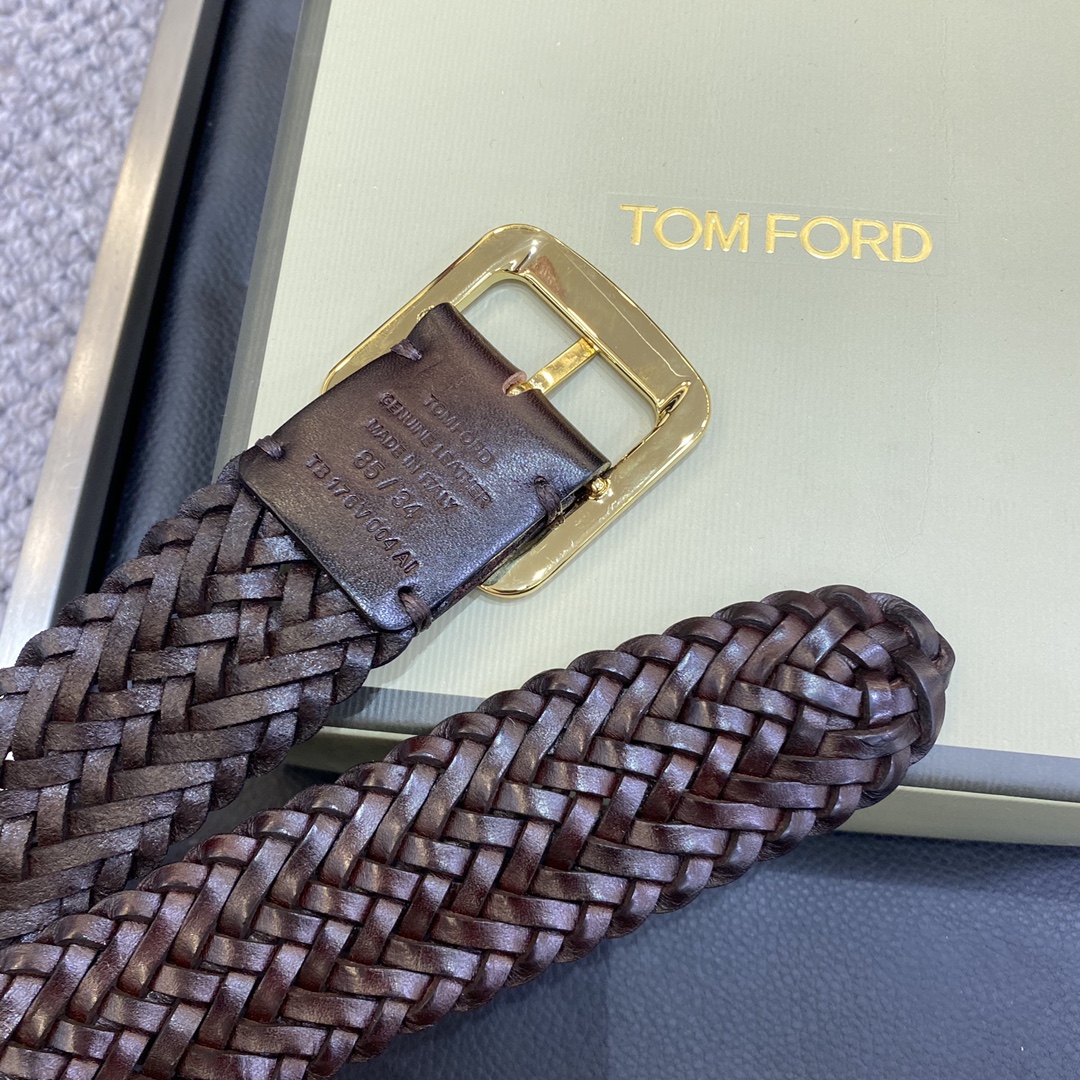 TOMFORD汤姆福特新品高端树膏皮手工编织简约商务男士腰带4.0cm宽配原版包装