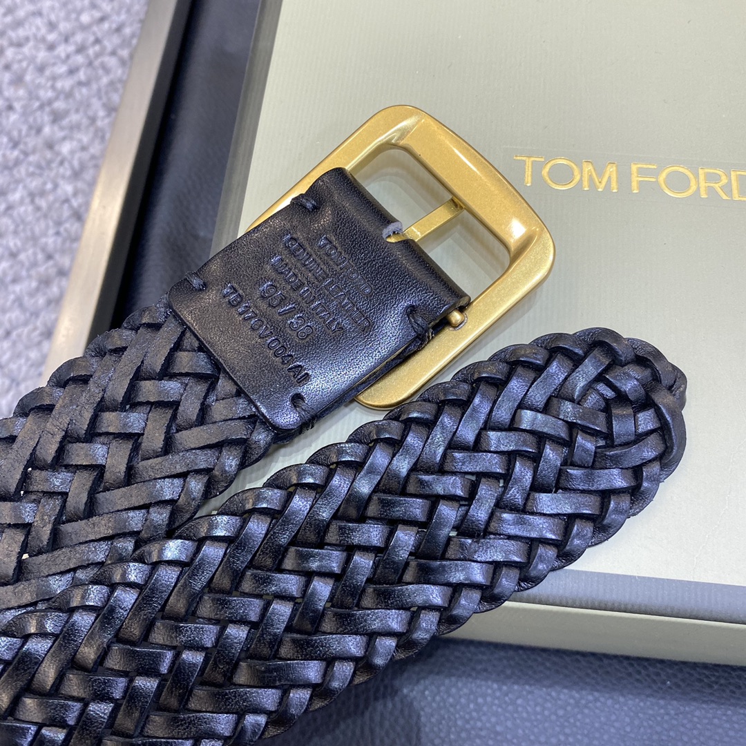 TOMFORD汤姆福特新品高端树膏皮手工编织简约商务男士腰带4.0cm宽配原版包装