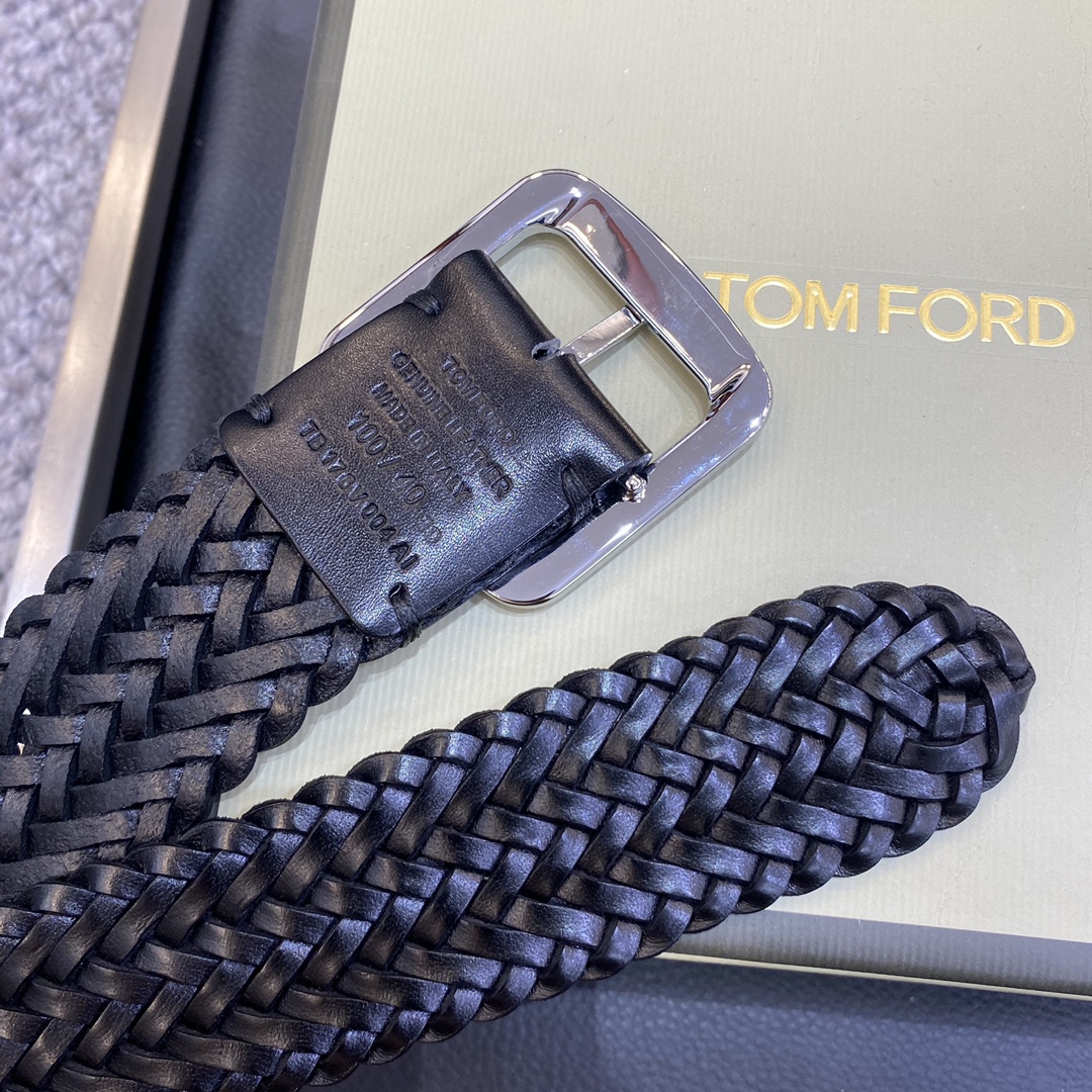 TOMFORD汤姆福特新品高端树膏皮手工编织简约商务男士腰带4.0cm宽配原版包装