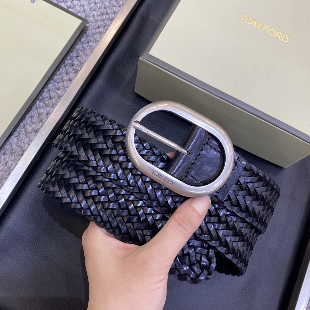 TOMFORD汤姆福特新品高端树膏皮手工编织简约商务男士腰带4.0cm宽配原版包装