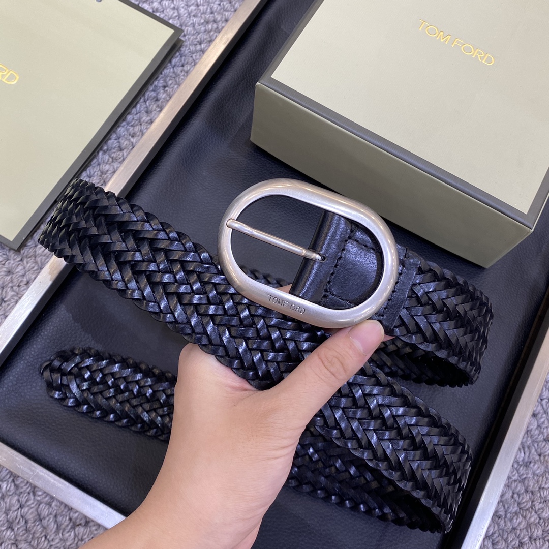 TOMFORD汤姆福特新品高端树膏皮手工编织简约商务男士腰带4.0cm宽配原版包装