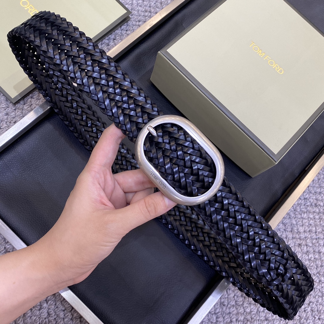 TOMFORD汤姆福特新品高端树膏皮手工编织简约商务男士腰带4.0cm宽配原版包装