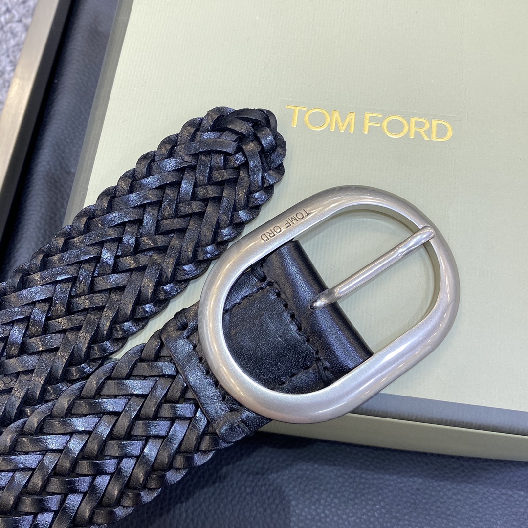 TOMFORD汤姆福特新品高端树膏皮手工编织简约商务男士腰带4.0cm宽配原版包装