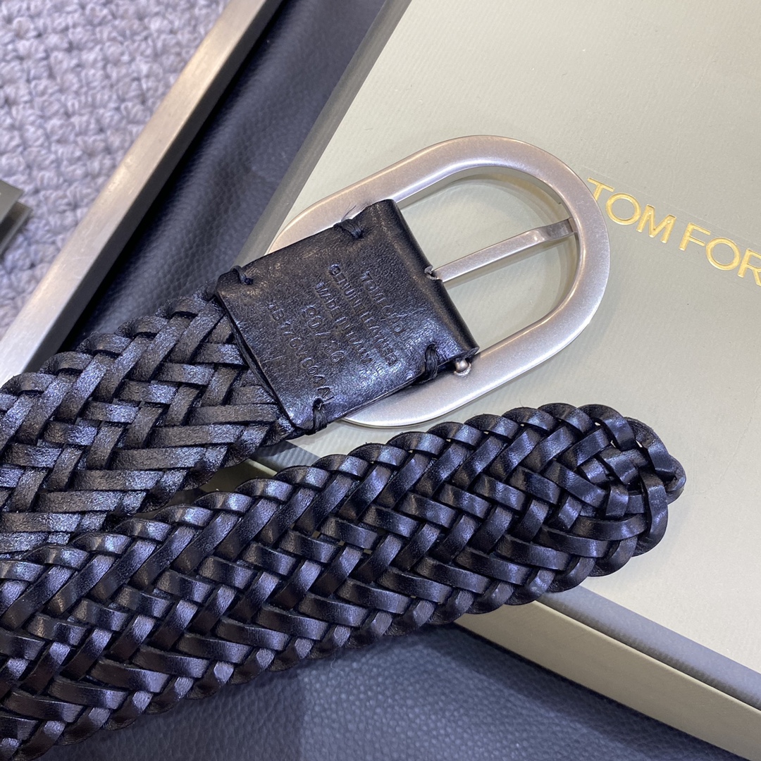 TOMFORD汤姆福特新品高端树膏皮手工编织简约商务男士腰带4.0cm宽配原版包装