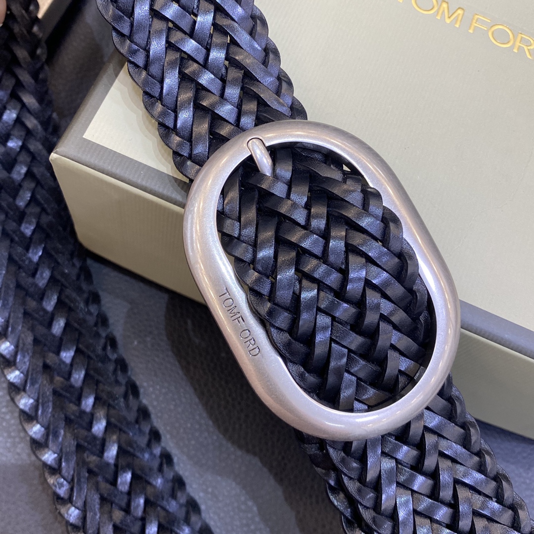 TOMFORD汤姆福特新品高端树膏皮手工编织简约商务男士腰带4.0cm宽配原版包装