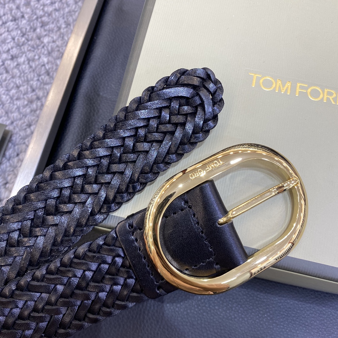 TOMFORD汤姆福特新品高端树膏皮手工编织简约商务男士腰带4.0cm宽配原版包装