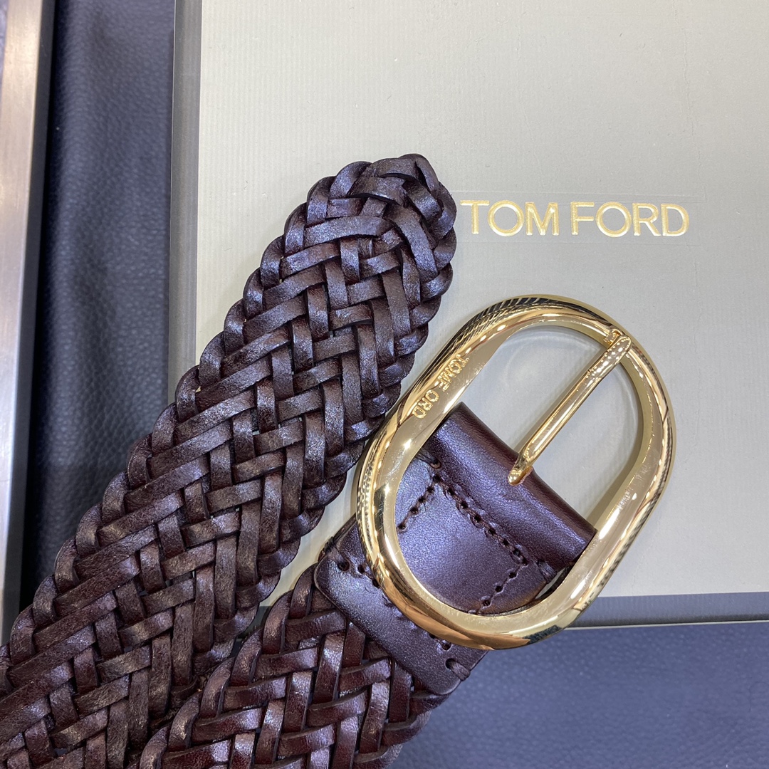 TOMFORD汤姆福特新品高端树膏皮手工编织简约商务男士腰带4.0cm宽配原版包装