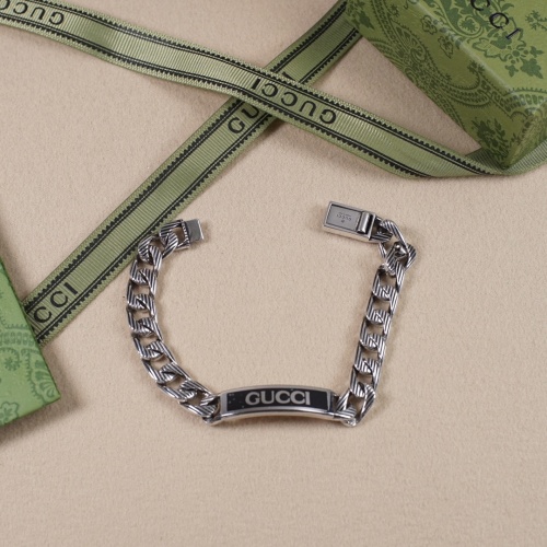 Gucci Men's Silver Chain Bracelet with Black Enamel Detail, Sizes 18-22 1 Gucci Men's Silver Chain Bracelet with Black Enamel Detail, Sizes 18-22