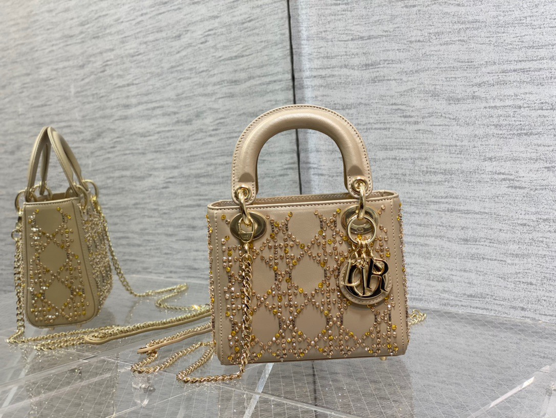 DIOR Lady Bag gold bead embroidery handbag