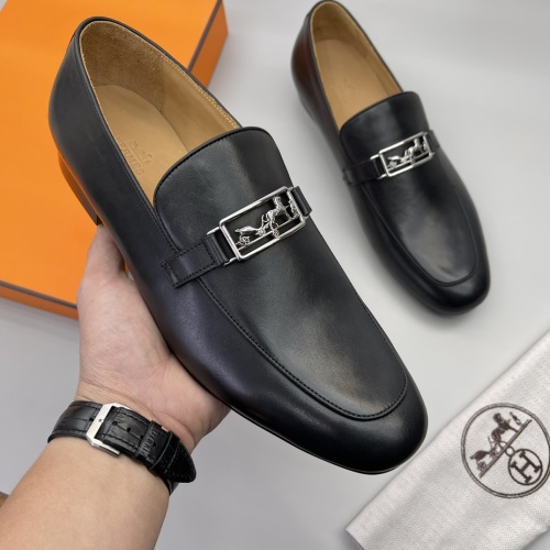 Hermès Men's Black Leather Loafers with Silver Buckle, Sizes 38-45 1 Hermès Men's Black Leather Loafers with Silver Buckle, Sizes 38-45
