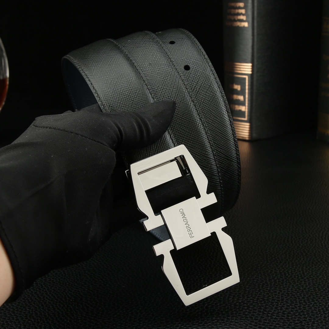 菲拉格慕️原单高端品质专柜官网同步支持NFC感应宽度3.5精美扣头意大利进口十字纹头层小牛皮纹理消晰真实