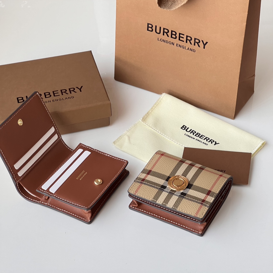 Burberry Vintage Check Wallet,Foldable Canvas Card Holder, Compact and Stylish