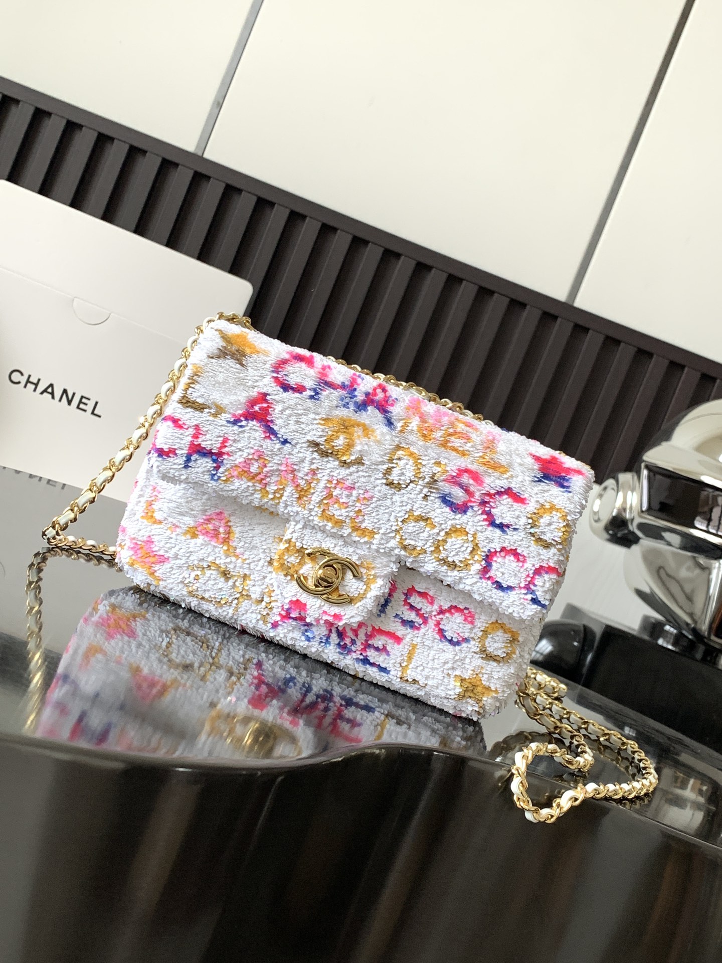 Chanel Classic Flap Bag Tassen Schoudertas Al staal Schapenvacht Mini