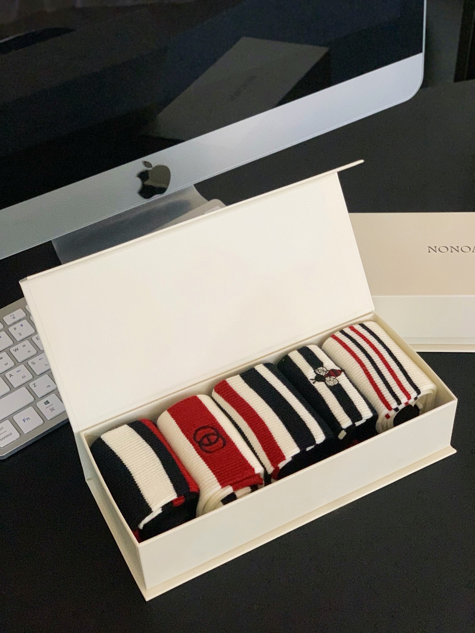 NONOADER Double-Needle Pure Cotton Embroidered Socks - Underwear 2