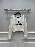Chanel Clothing Sweatshirts Black White Knitting Wool Fall/Winter Collection
