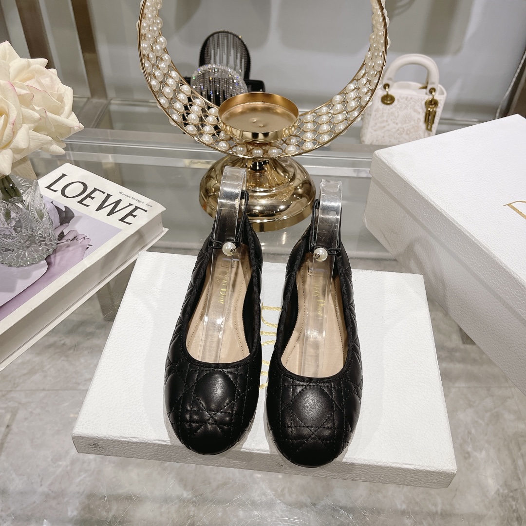 Dior Single Layer Shoes Embroidery Genuine Leather Lambskin Rubber Sheepskin Spring Collection