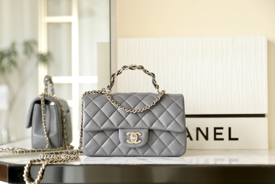 Buy First Copy Replica
 Chanel Classic Flap Bag Crossbody & Shoulder Bags Grey Gold Hardware Lambskin Sheepskin Fall/Winter Collection