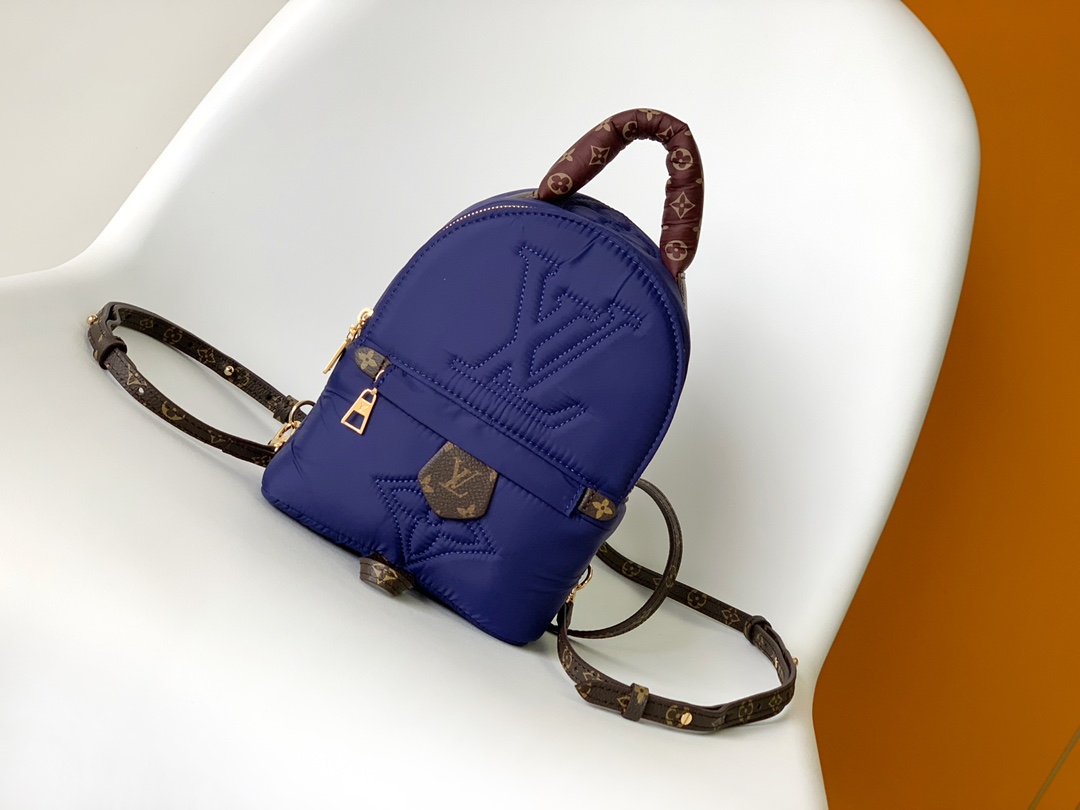 Louis Vuitton LV Palm Springs Bags Backpack Black Blue Dark Silver Embroidery Canvas Winter Collection Mini M21060