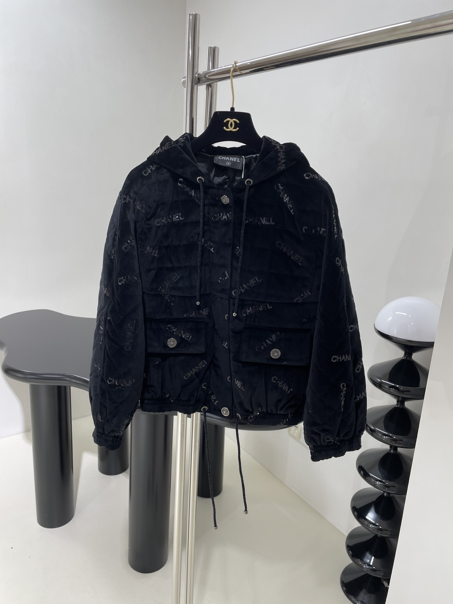 Chanel Clothing Coats & Jackets Down Jacket Black Silk Casual