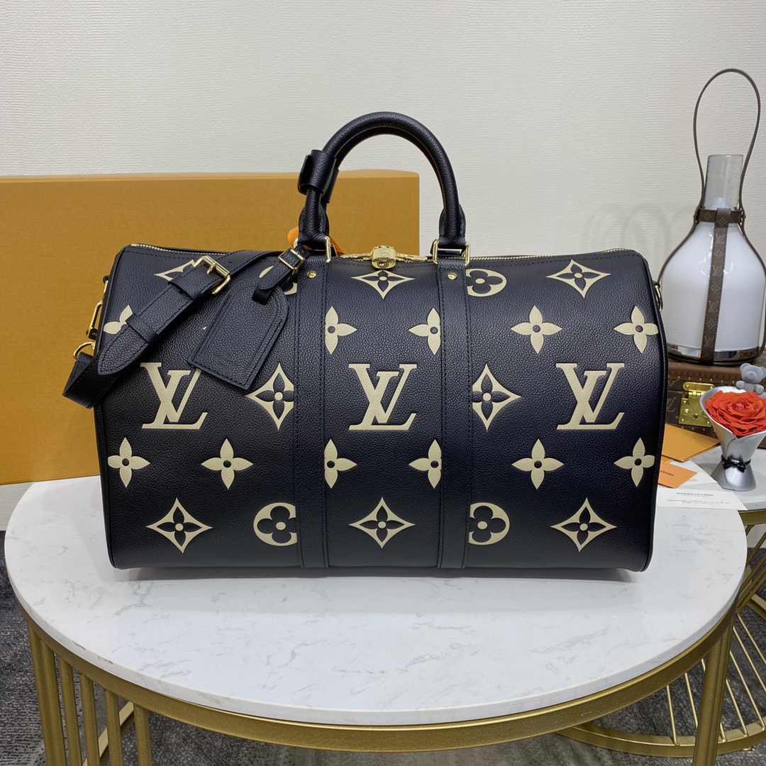 Louis Vuitton LV Keepall Travel Bags Black Green Empreinte​ M46671
