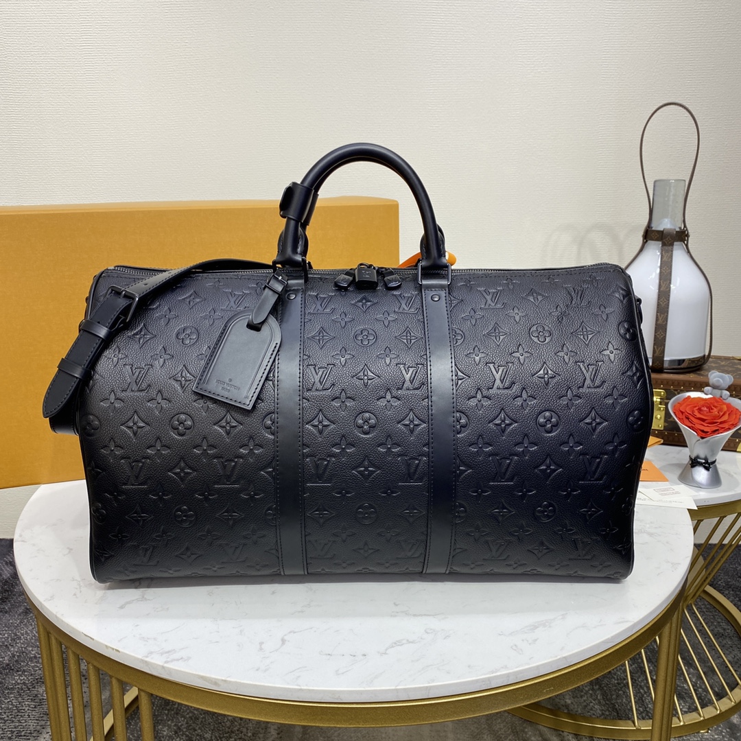 Louis Vuitton LV Keepall Travel Bags Black Cowhide M59025