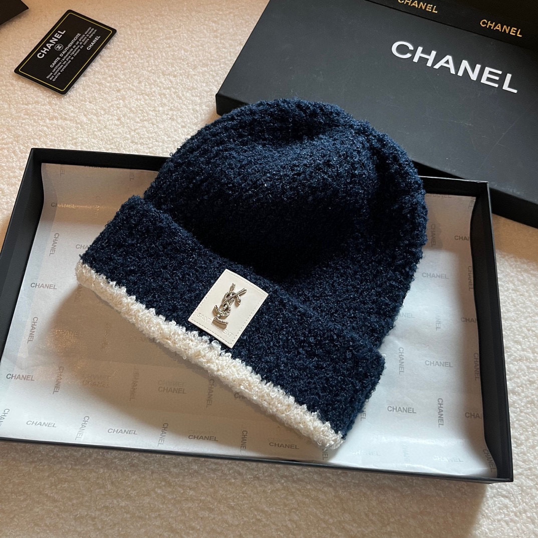 [YSL Hats]ss 2025 YSL Saint Laurent Knitted Wool Hat Color blocked warm woolen