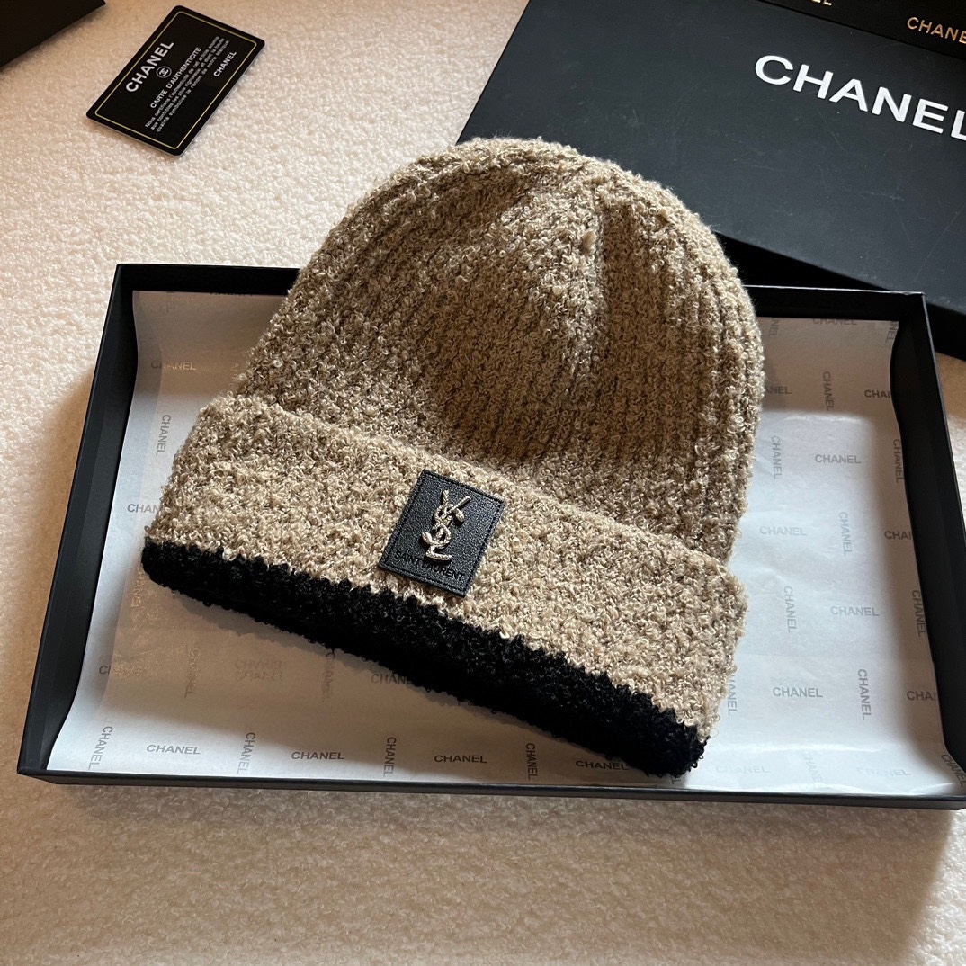 [YSL Hats]ss 2025 YSL Saint Laurent Knitted Wool Hat Color blocked warm woolen