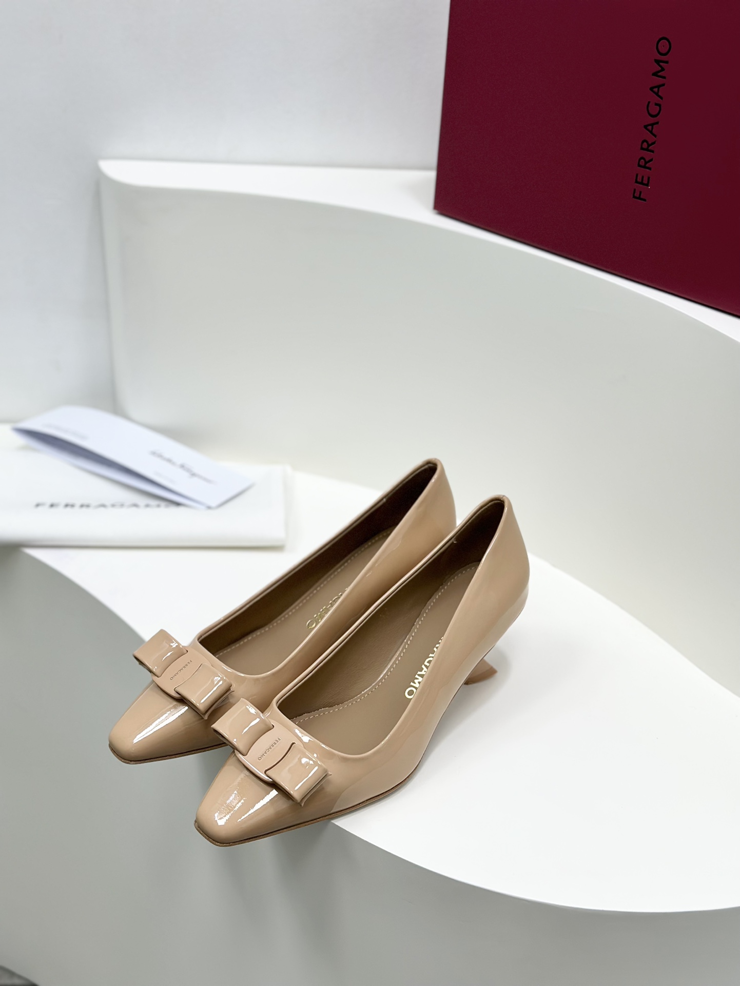 Salvatore Ferragamo Vara Bow Leather Pumps - Nude Color, Comfortable Block Heel 4 i1701580932 4260 0