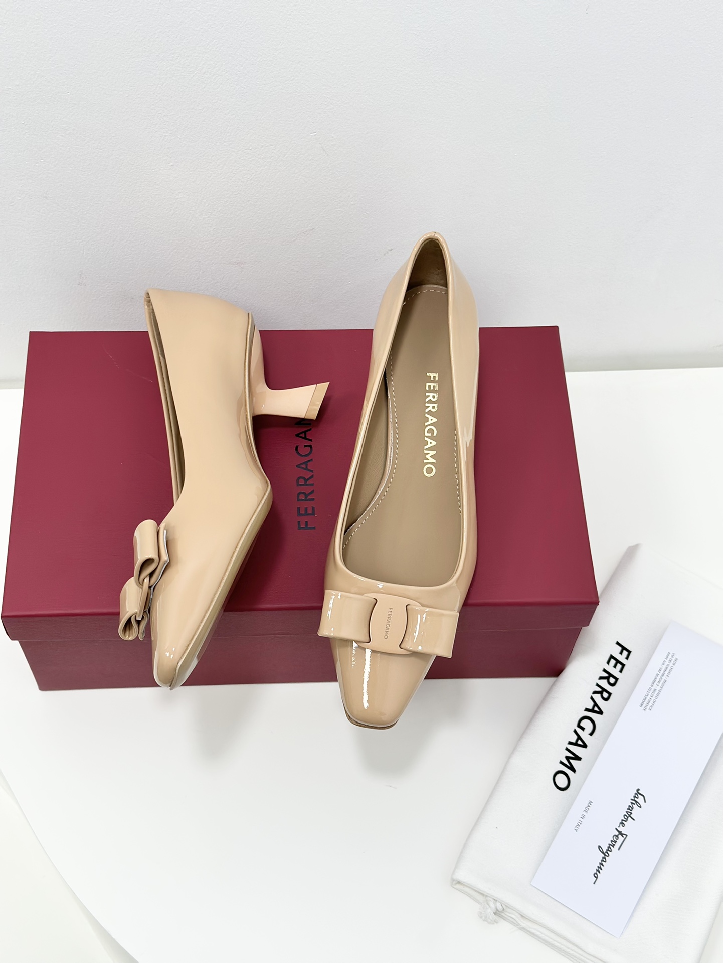 Salvatore Ferragamo Vara Bow Leather Pumps - Nude Color, Comfortable Block Heel 3 i1701580932 5209 2