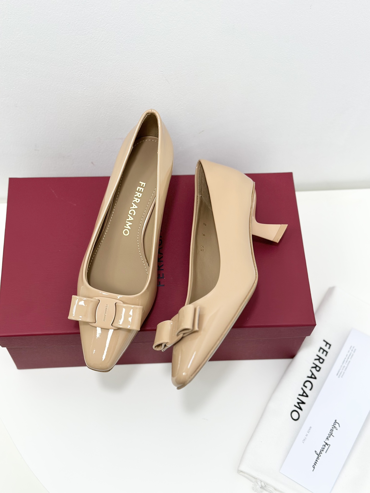 Salvatore Ferragamo Vara Bow Leather Pumps - Nude Color, Comfortable Block Heel 7 i1701580932 8351 3
