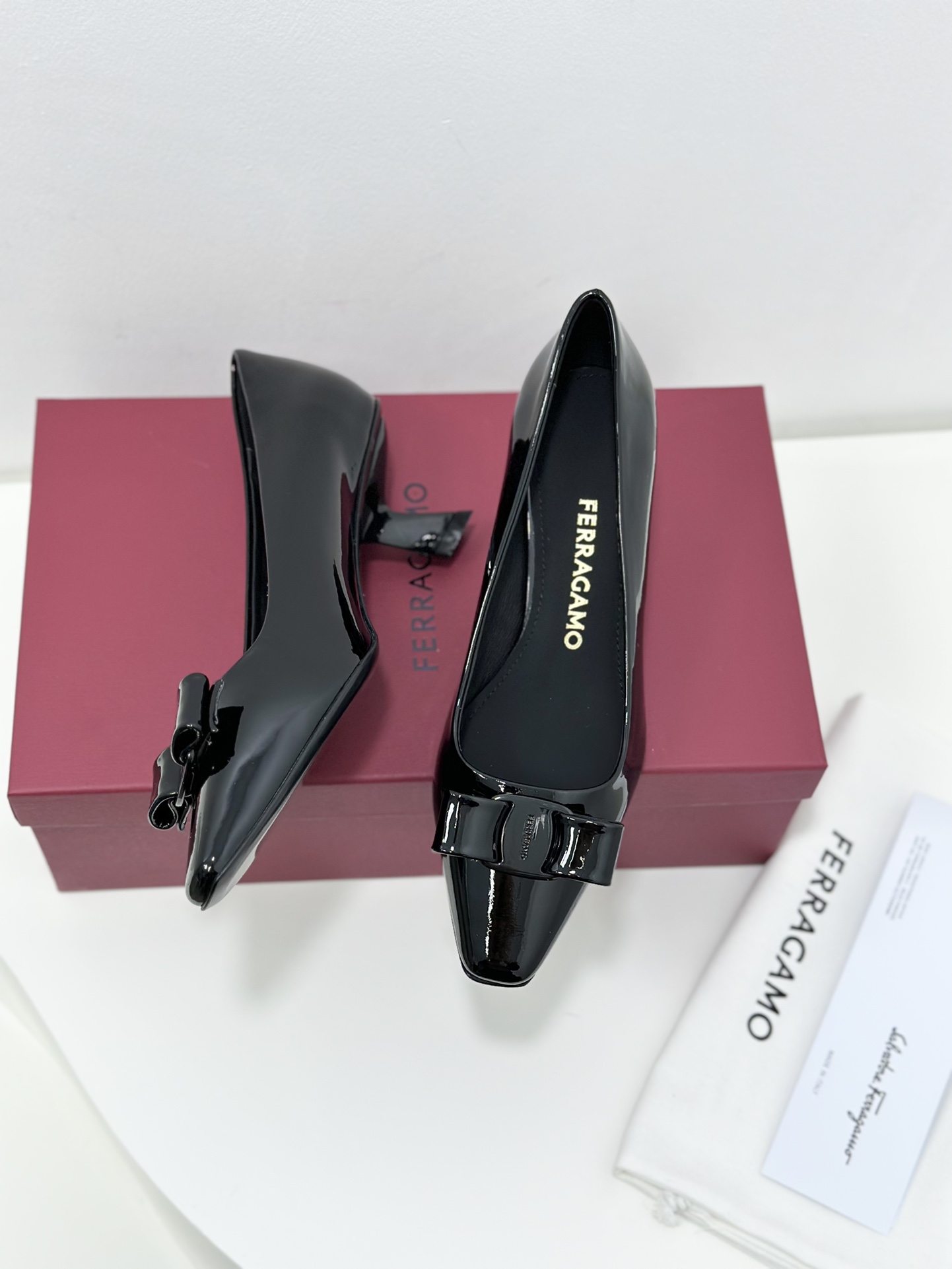 Salvatore Ferragamo Vara Black Patent Leather Bow Square Toe Ballet Flats 2 i1701583124 2440 3