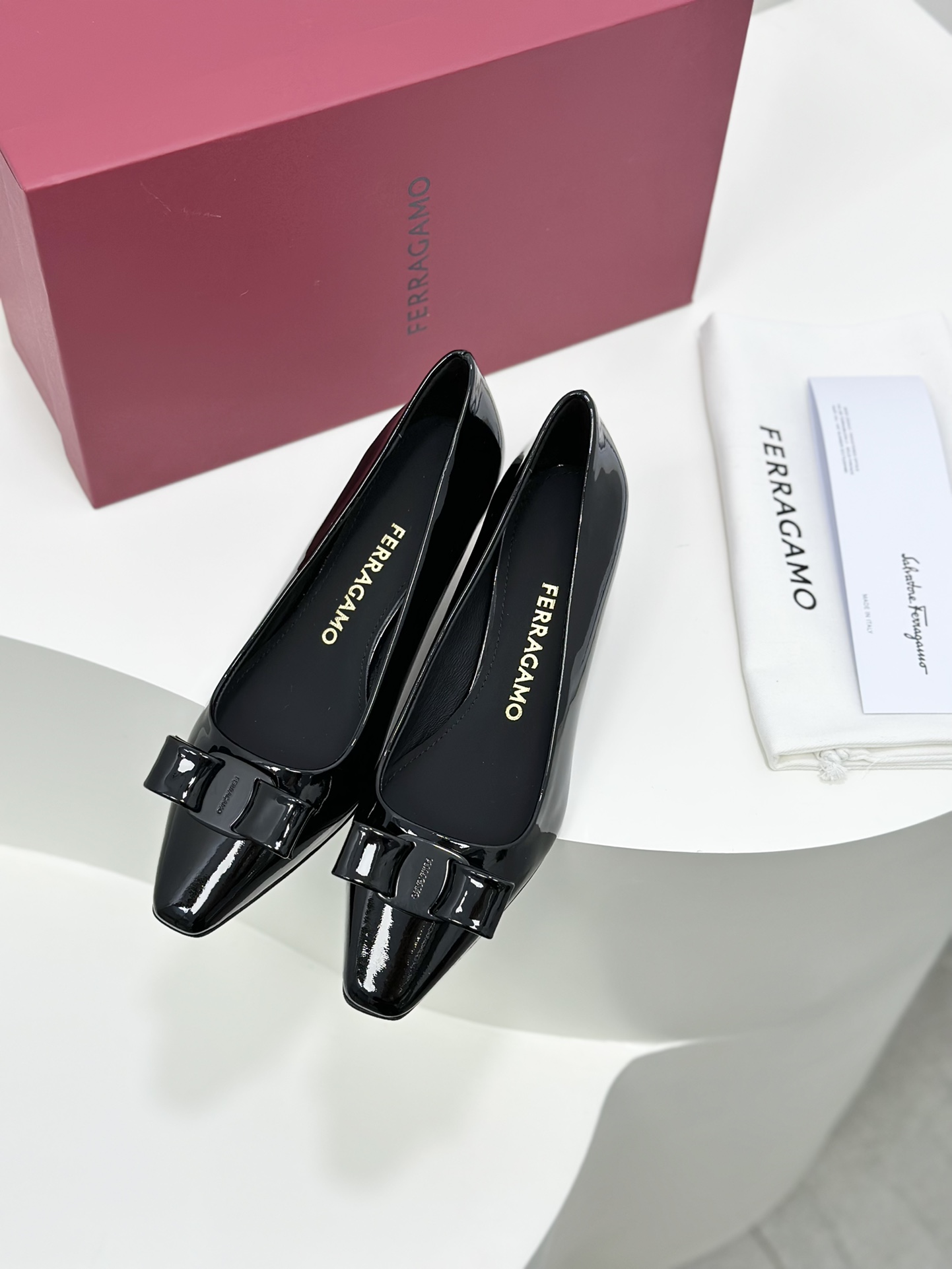 Salvatore Ferragamo Vara Black Patent Leather Bow Square Toe Ballet Flats 4 i1701583124 5637 1