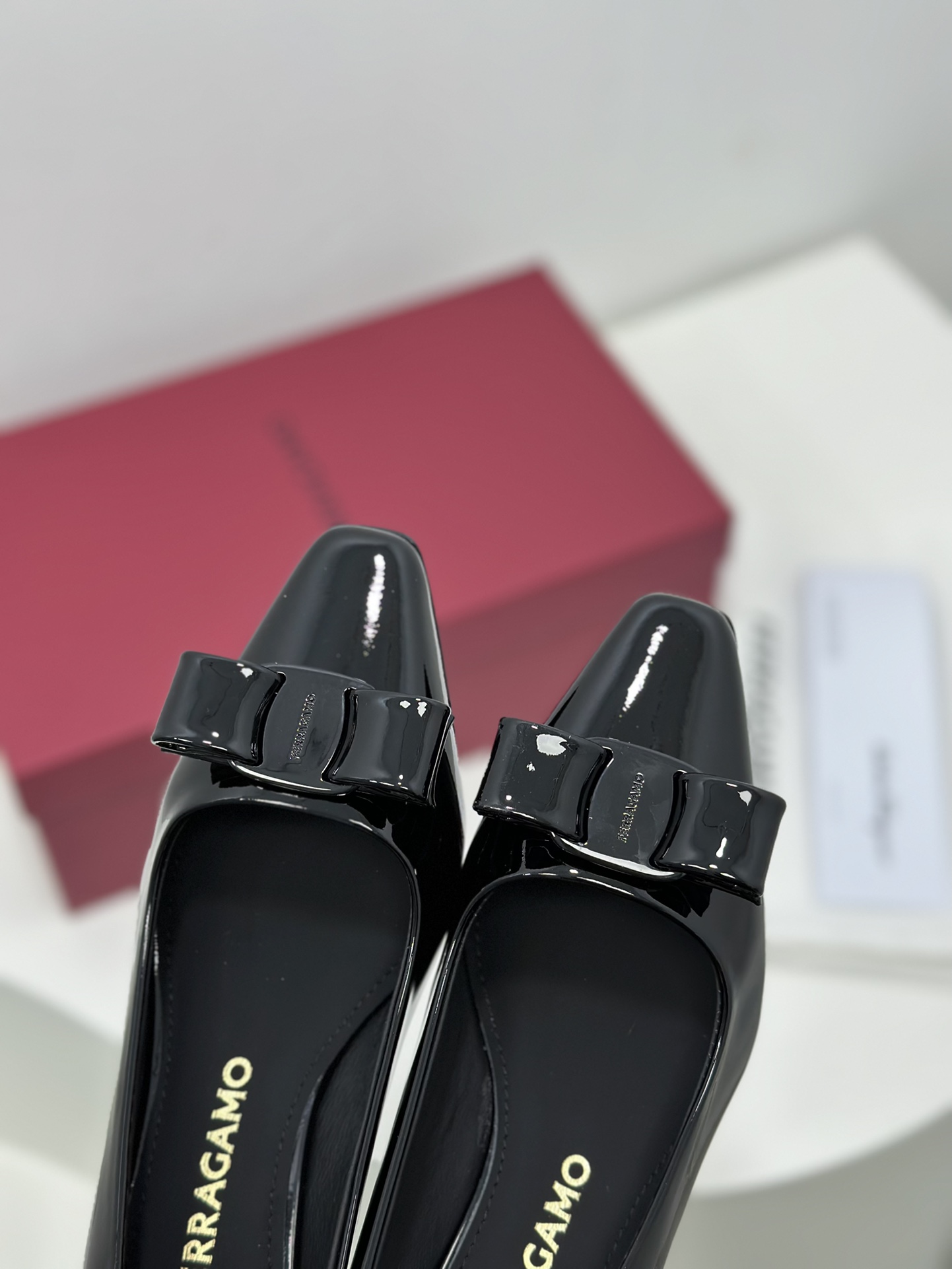 Salvatore Ferragamo Vara Black Patent Leather Bow Square Toe Ballet Flats 8 i1701583124 574 6