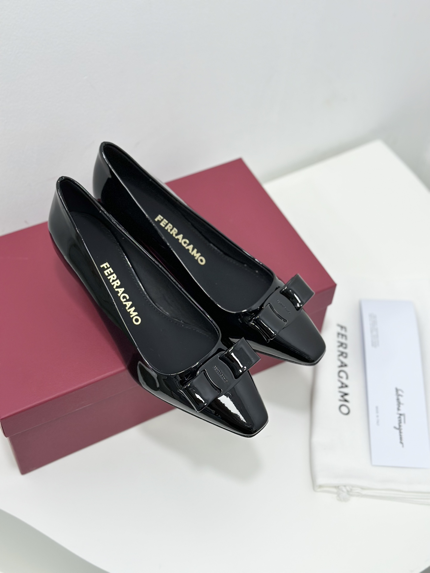 Salvatore Ferragamo Vara Black Patent Leather Bow Square Toe Ballet Flats 7 i1701583124 9391 5