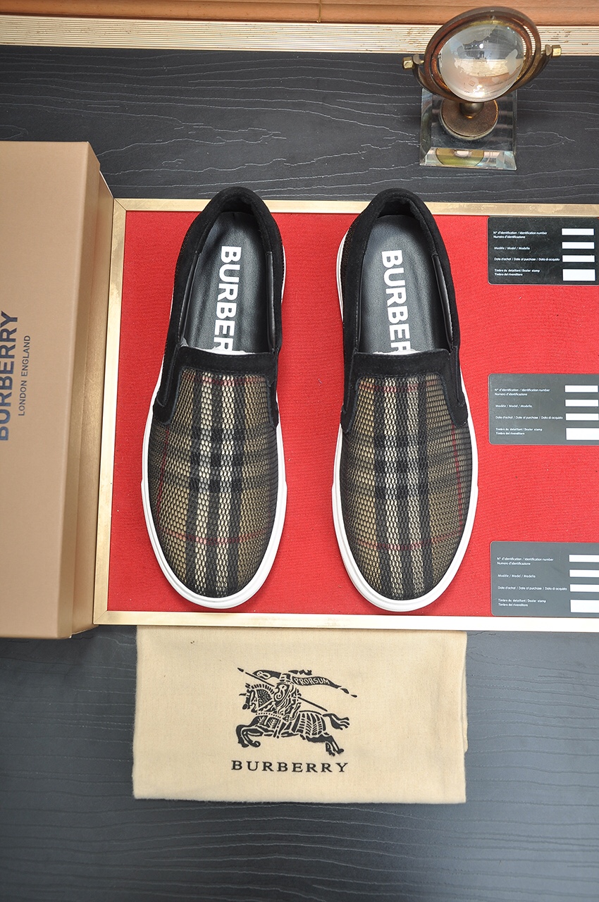 Sólido 💶 【Burberry】 Zapatillas bajas clásicas ｜ Piel de vaca importada con tela a cuadros clásica ｜ Forro de…