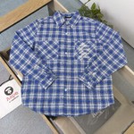 We11done Clothing Shirts & Blouses Blue Grid Lattice Unisex Cotton Silica Gel Long Sleeve