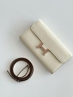 Hermes Constance Crossbody & Shoulder Bags White Calfskin Cowhide Epsom H0199198
