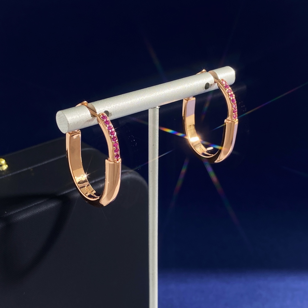 Tiffany Lock Hoop earrings 18k rose gold with pink sapphires 20mm hoop diameter