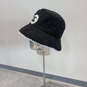 Chanel Hats Bucket Hat Black White Lambswool