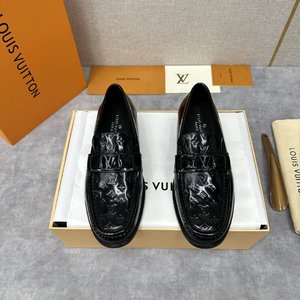 Louis Vuitton Shoes Loafers Plain Toe Black Sewing Cowhide Genuine Leather Rubber P325500