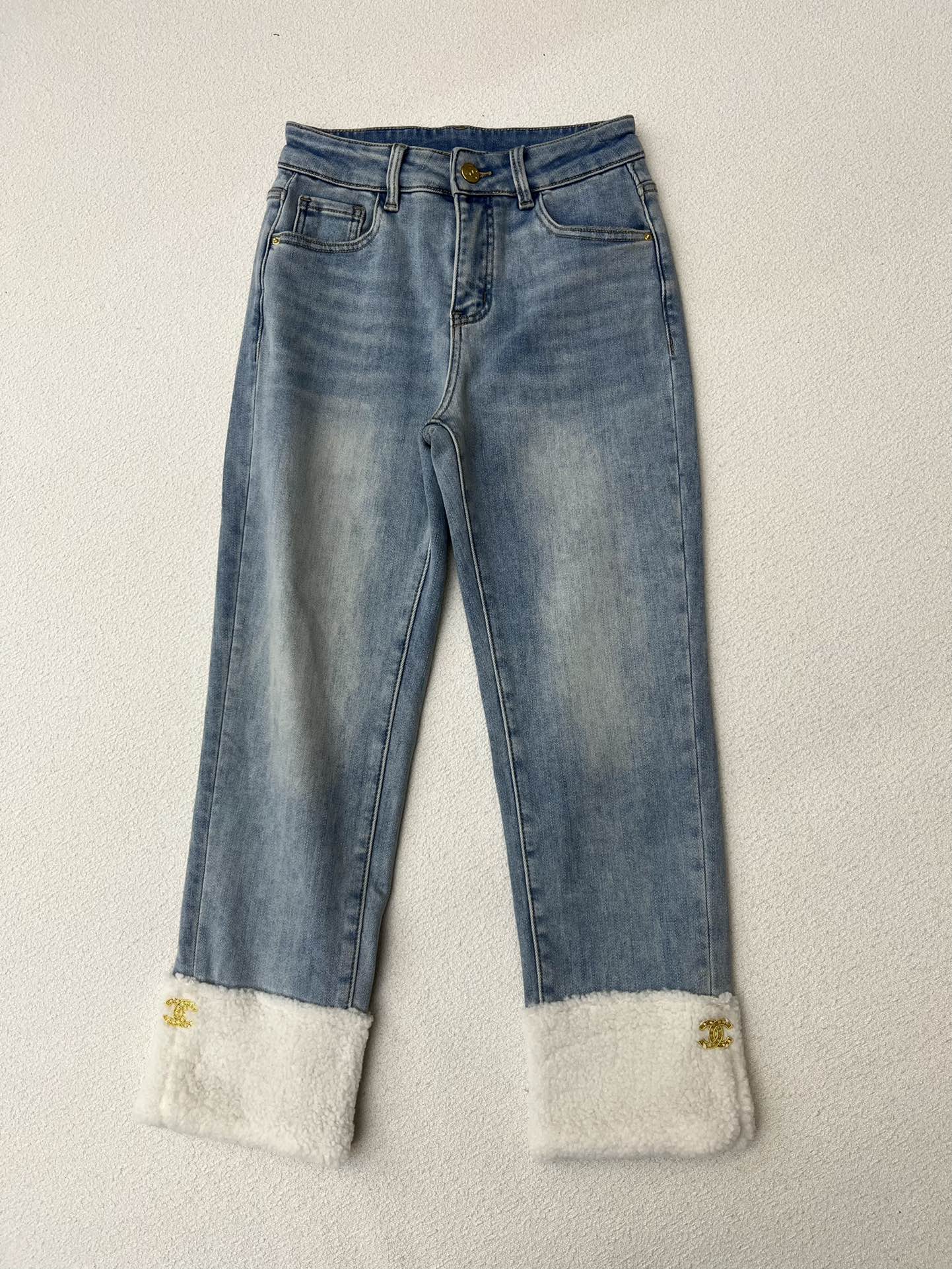 Chanel Clothing Jeans Blue Splicing Denim Lambswool